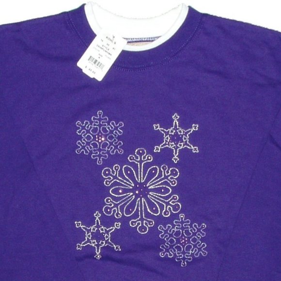 Sweatshirt Women's Purple Snowflake Rhinestones Top Sweater Holiday Christmas - Picture 5 of 6